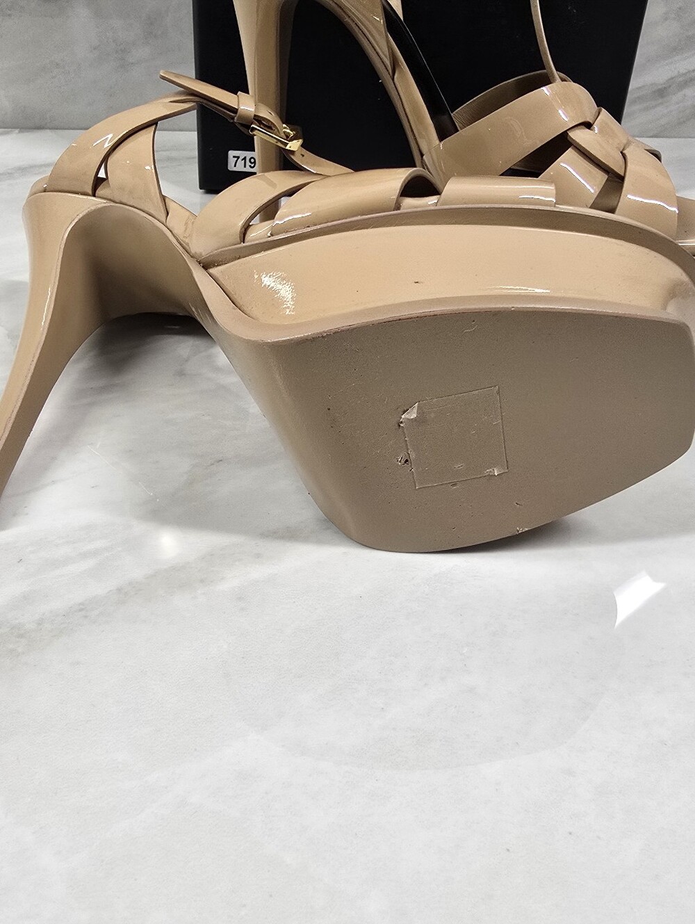 Yves Saint Laurent Nude Patent Leather Platform Sandals - Picture 14 of 15